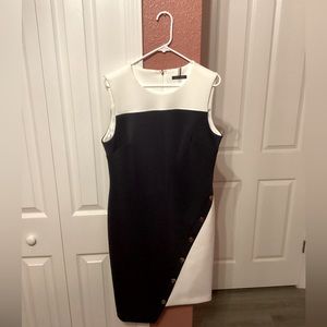 Black & White Asymmetrical Dress with Buttons. Size 14